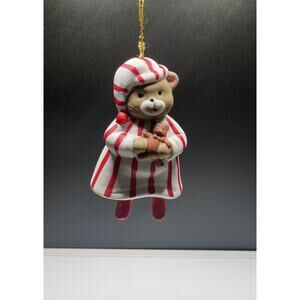 Vintage Whimsical Bear Christmas Ornament 1986 Giftco Red&White PJ Dangling Legs
